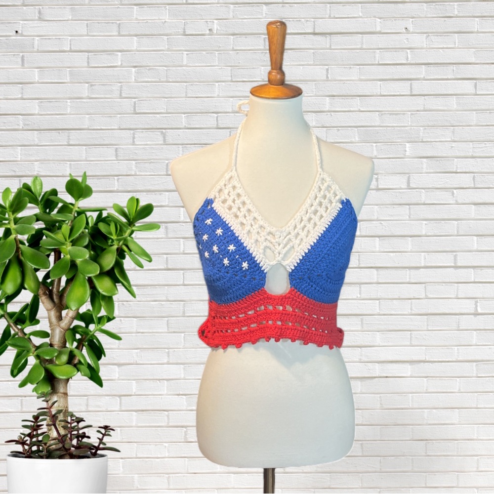 🇺🇸 Americana Halter Top 🇺🇸 Handmade Crochet USA Flag design Festival Tankini